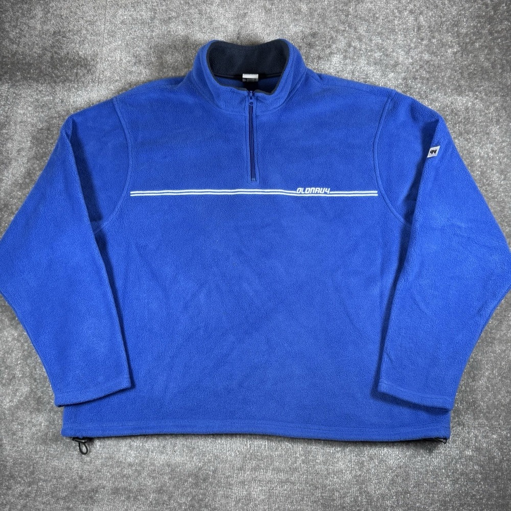 Vintage Old Navy Pullover Men's XXL Blue Fleece 1/4 Zip Logo Y2K